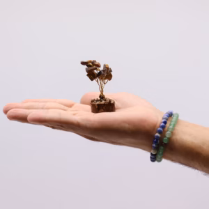 Mini Árbol de Piedras - Base Madera - Ojo de Tigre - 15 Piedras
