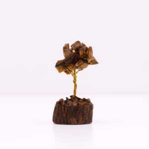Mini Árbol de Piedras - Base Madera - Ojo de Tigre - 15 Piedras