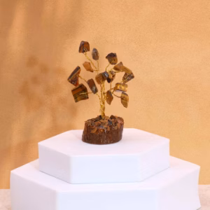 Mini Árbol de Piedras - Base Madera - Ojo de Tigre - 15 Piedras