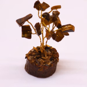 Mini Árbol de Piedras - Base Madera - Ojo de Tigre - 15 Piedras