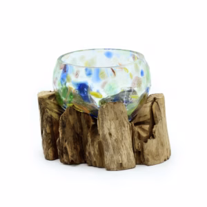 Geschmolzenes Farbiges Glas auf Holz - Kleine Schale