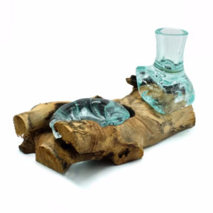 Vase à Fleurs en Verre Fondu et Porte - Bougie sur Bois
