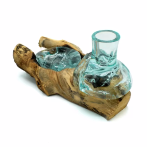 Vase à Fleurs en Verre Fondu et Porte - Bougie sur Bois