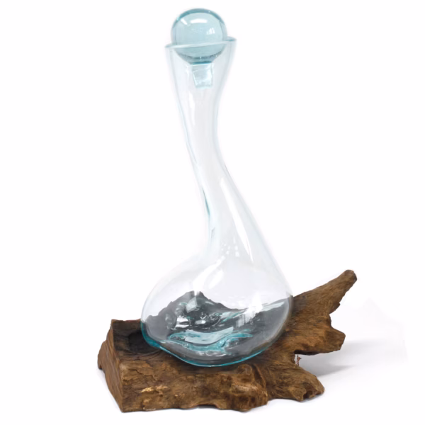 Gesmolten Glas op Houten Stronk - Wijn Karaf