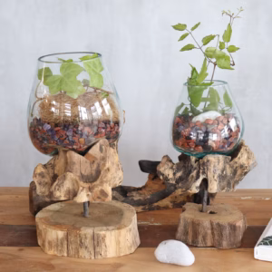 Verre sur Bois avec Support - Grand Bol