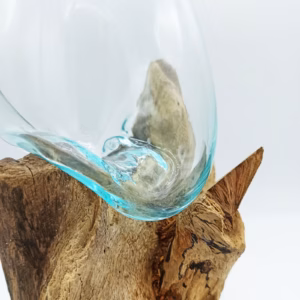 Smält Glas på Trä med Ställ - Mellanstor Skål