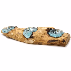 Bougeoir Triple Plat en Verre Fondu sur Bois