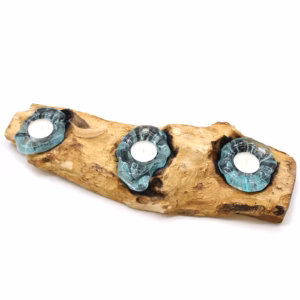 Bougeoir Triple Plat en Verre Fondu sur Bois