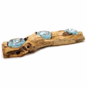 Bougeoir Triple Plat en Verre Fondu sur Bois