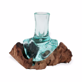 Blumenvase aus Geschmolzenem Glas auf Holz - Klein