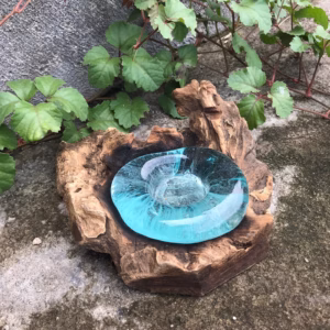 Smält Glas på Trä - Ljushållare