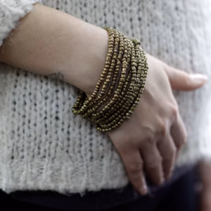 Multi-Bead Bangle Wooden Clasp - Asst Gold/Bronze