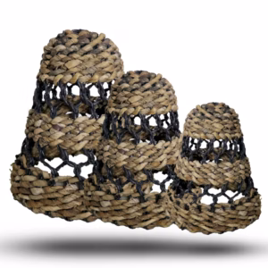 Lampenschirme aus Natürlichem Bananenblatt und Hitam - Raffia - 3er - Set
