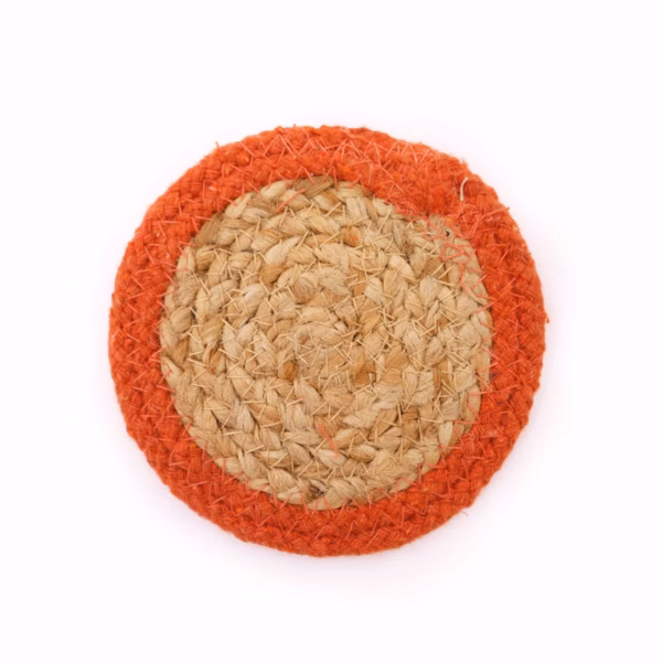 Dessous de Verre Jute & Coton 10cm - Lot de 4 - Bordure Argile