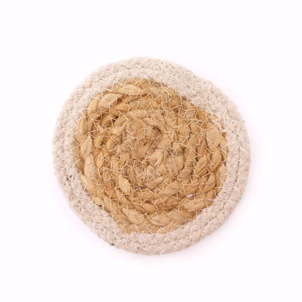 Natural Coaster - Jute & Cotton 10cm - Set of 4 - Ivory Boarder