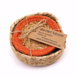 Natural Coaster - Jute & Cotton 10cm - Set of 6 Mixed Colours in Basket