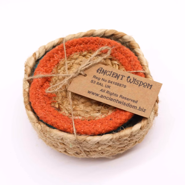 Natural Coaster - Jute & Cotton 10cm - Set of 6 Mixed Colours in Basket