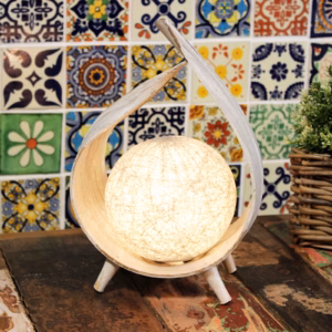 Natuurlijke Kokos Blad Lamp - Wit Wash Overslag