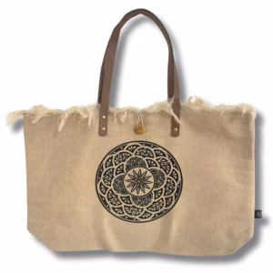 Sac en Toile Naturelle Poignée en Cuir - Fleur de Vie