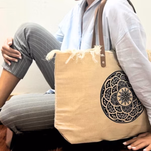 Sac en Toile Naturelle Poignée en Cuir - Mandala
