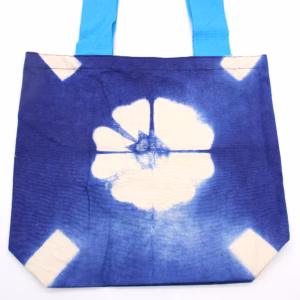 Sac en Coton Naturel Tie - Dye - 8 Oz - 38x42x12cm - Fleur - Anse Bleue
