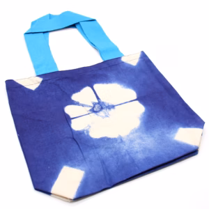 Sac en Coton Naturel Tie - Dye - 8 Oz - 38x42x12cm - Fleur - Anse Bleue