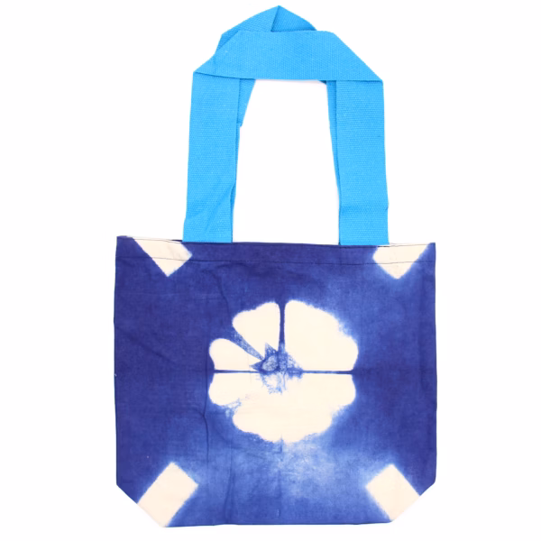 Sac en Coton Naturel Tie - Dye - 8 Oz - 38x42x12cm - Fleur - Anse Bleue