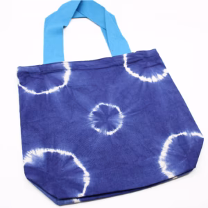 Naturlig Tye - Dye Bomuldstaske (8oz) - Blå Ringe - Blå Hank