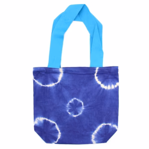Bolsos de Algodón Natural Tye - Dye - 38x42x12cm - Anillos Azules - Asas Azules