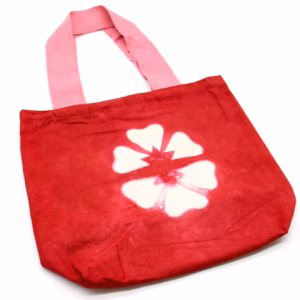 Bolsos de Algodón Natural Tye - Dye - 38x42x12cm - Flor Granate - Asa Rosa