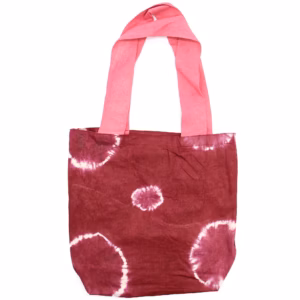 Natural Tye-Dye Cotton Bag - 8oz - 38x42x12cm - Maroon Rings - Pink Handle