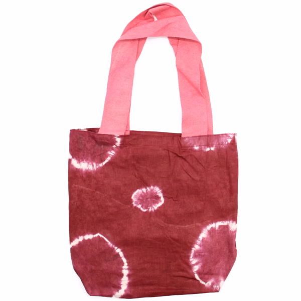 Naturlig Tye - Dye Bomuldstaske (8oz) - Rødbrune Ringe - Lyserød Hank