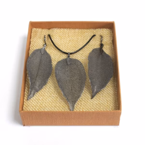 Colliers & Boucles d'Oreilles Set - Bravery Leaf - Pewter