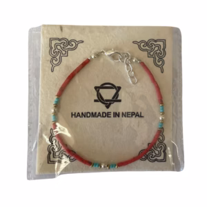 Pulsera Nepalés de Gemas Extra Finas - Cuenta Tribal de Coral