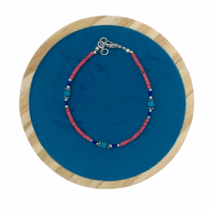 Pulsera Nepalés de Gemas Extra Finas - Cuentas de Coral Rosa y Turquesa