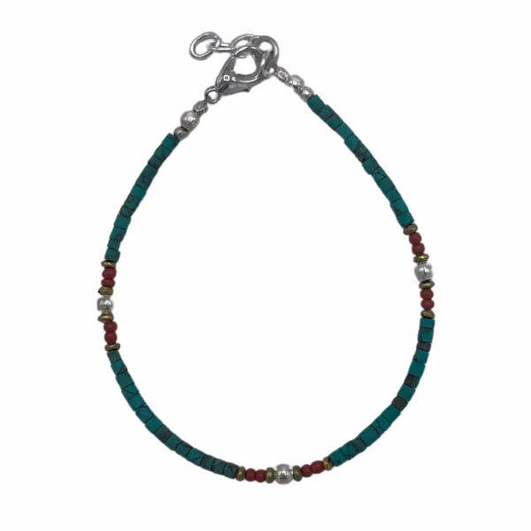 Pulsera Nepalés de Gemas Extra Finas - Turquesa y Piedra