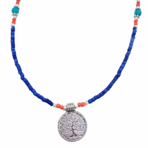 Collier de Pierres Fines Extra - Fines du Népal - Onyx Bleu & Arbre de Vie