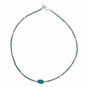 Nepalesiskt Extra Fint Halsband - Turkos & Sten