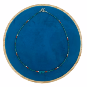 Nepalesiskt Extra Fint Halsband - Turkos & Sten