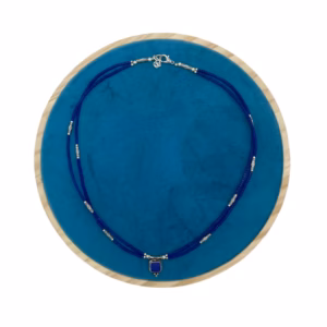 Collier Népalais Extra Fin à Deux Lignes - Pendentif Onyx Bleu & Lapis