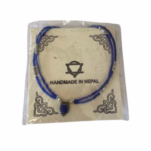Collier Népalais Extra Fin à Deux Lignes - Pendentif Onyx Bleu & Lapis
