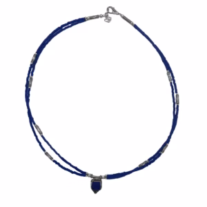 Collier Népalais Extra Fin à Deux Lignes - Pendentif Onyx Bleu & Lapis