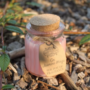 Sojawachskerze in Glas mit Korkdeckel "Jasminflügel"