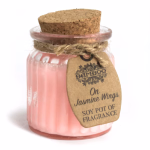 Sojawachskerze in Glas mit Korkdeckel "Jasminflügel"