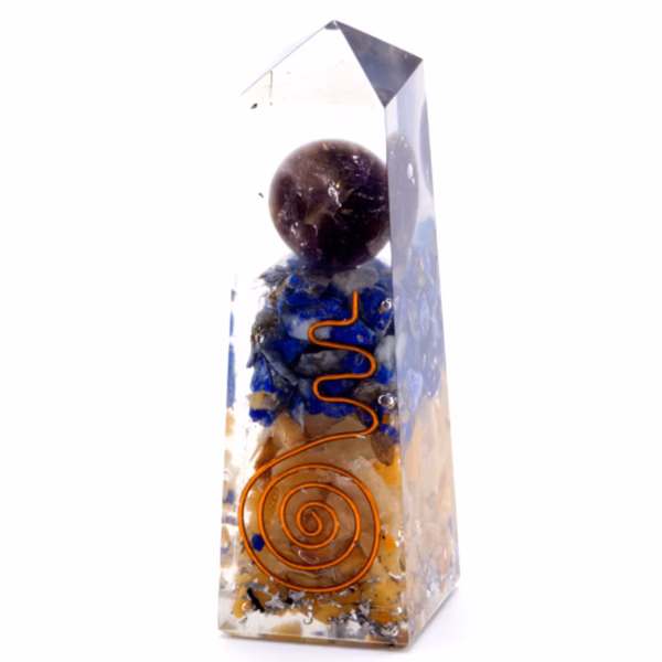 Orgonite Obelisk 'Power Point' Kupfer - Lapis und Gelbes Aventurin - 90x25mm