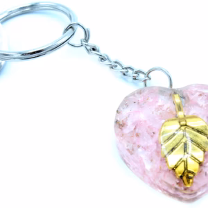 Llavero de Orgonita - Corazónes de Cuarzo Rosa Hoja de Oro