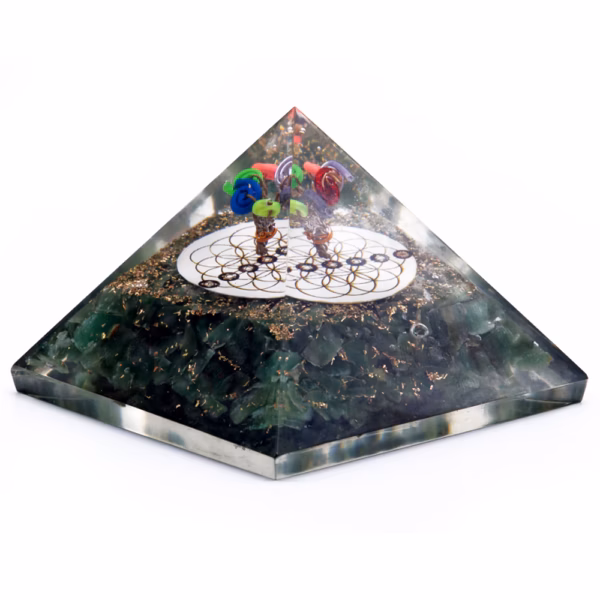 Pyramide Orgonite - Aventurine Verte Fleur de Vie - 70mm