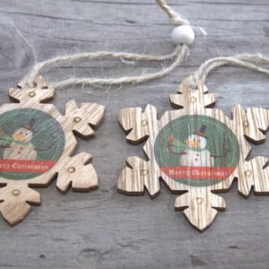 Holzdeko Weihnachten - Schneeflocke & Schneemann - 2 Stk.