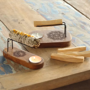 Palo Santo Heater - Teak Wood - Hamsa Design