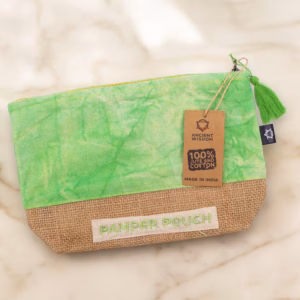 Pochette en Coton & Jute - Terre Mère Verte - Aspect Délavé